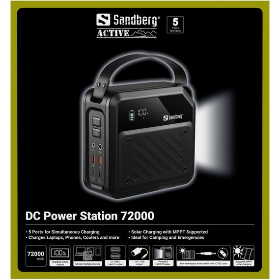 УМБ Sandberg 72000mAh 268W, DC9,6–12,6v, 2xUSB-A, 2xUSB-C 100w In/Out, LMFP, ліхтарик 6Вт | Зображення 5