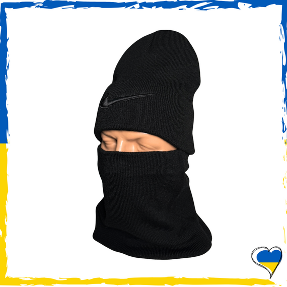 Комплект Nike чорний шапка и баф на флісі унісекс. Набір теплий. Чоловічий, жіночий, підлітковий, дитячий
