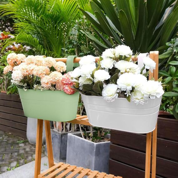 Подвесные кашпо металлические 4 шт, цветной горшок большой с крючком и дренажем для балкона окон перил двора | Зображення 5