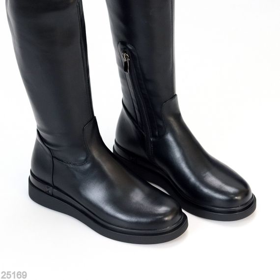 Шикарні стрейчові чорні ботфорти на флісі низький хід | Зображення 2