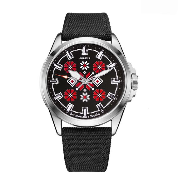 Патріотичний наручний годинник Awarder Embroidery Silver-Red Black Battery 10ATM