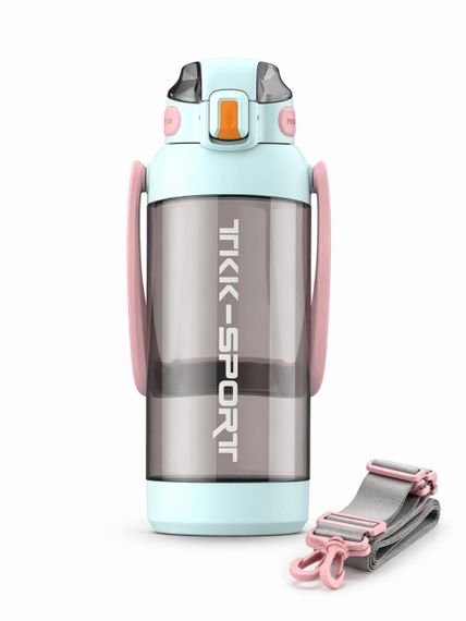 Бутылка для воды TKK 1400 мл (1,4 л) Tritan, с мерной шкалой, соломинкой и ремешком, бирюзовая | Зображення 2