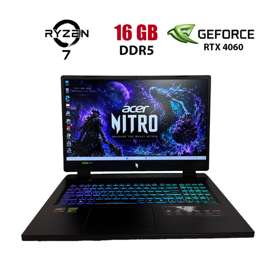 Игровой ноутбук Б-класс Acer Nitro 17 AN17-42 / 17.3" (1920x1200) IPS / AMD Ryzen 7 8845HS (8 (16) ядер по 3.8 - 5.1 GHz) / 16 GB DDR5 / 1000 GB SSD / nVidia GeForce RTX 4060, 8 GB GDDR6, 128-bit / WebCam б/у