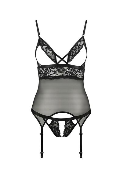 Корсет з відкритими грудьми Passion DIABOLINA CORSET Чорний L/XL