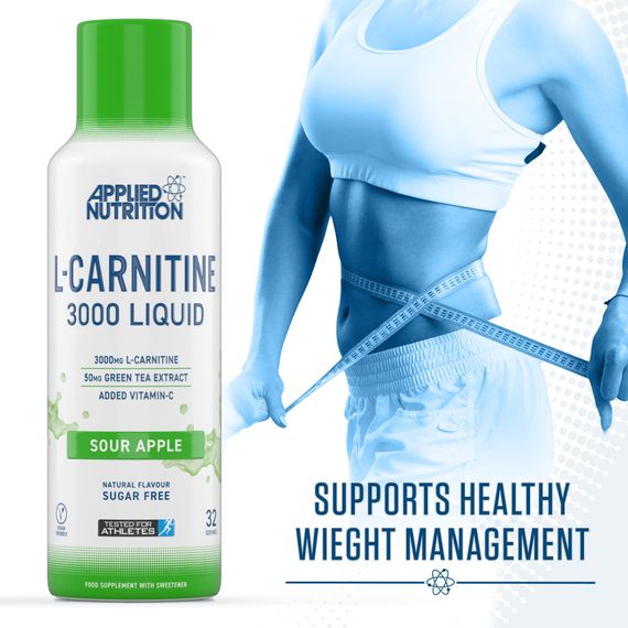 L-карнитин Applied Nutrition L Carnitine 3000 Liquid  (480ml - 32 Servings) (Sour Apple) | Зображення 1