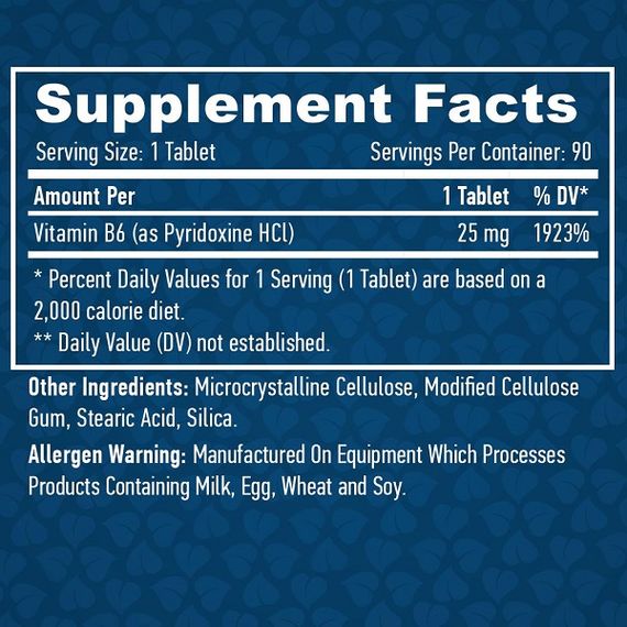 Пірідоксин Haya Labs Vitamin B6 25 mg 90 Tabs | Зображення 1