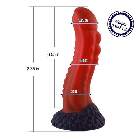 Силіконовий дилдо Hismith 8.35" Curved Silicone Dildo Red Monster Series | Зображення 1