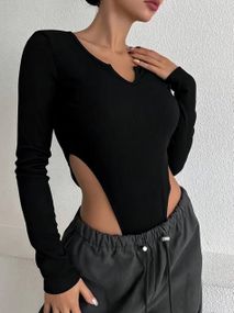 Женское боди с высокими вырезами по бокам микродайвинг цвет черный, размер 42/46 TS151