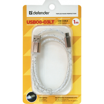 Дата кабель USB08-03LT USB - Micro USB, GrayLED backlight, 1m Defender (87554) | Зображення 2