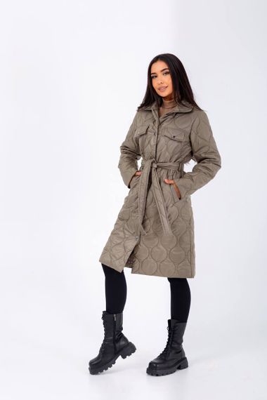 Женская демисезонная куртка-пальто стеганая NB23026 цвет оливковый, размер 50/52 | Зображення 1