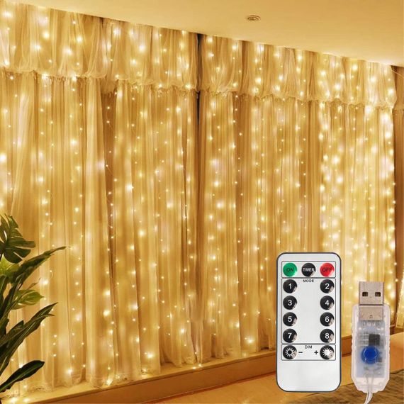 Гірлянда Штора від USB, 3x2м, з пультом управління, Жовта / Новорічна світлодіодна гірлянда на вікно