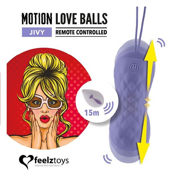 Вагінальні кульки з масажем і вібрацією FeelzToys Motion Love Balls Jivy з пультом ДК, 7 режимів | Зображення 1