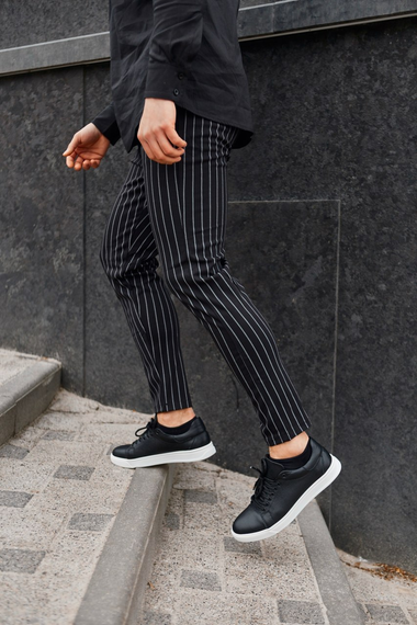 Брюки полоски черные чёрный S L | Зображення 1