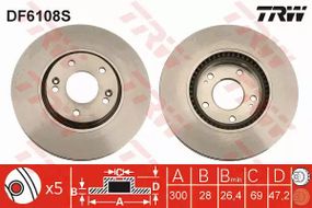 Диск гальмівний HYUNDAI/KIA I40/IX35/Tucson/Optima/Sportage F D=300mm 02, TRW (DF6108S)