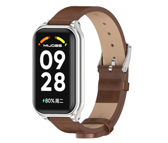 Кожаный ремешок Mijobs для фитнес браслета Xiaomi Mi Smart Band 8 Active - Brown | Зображення 1