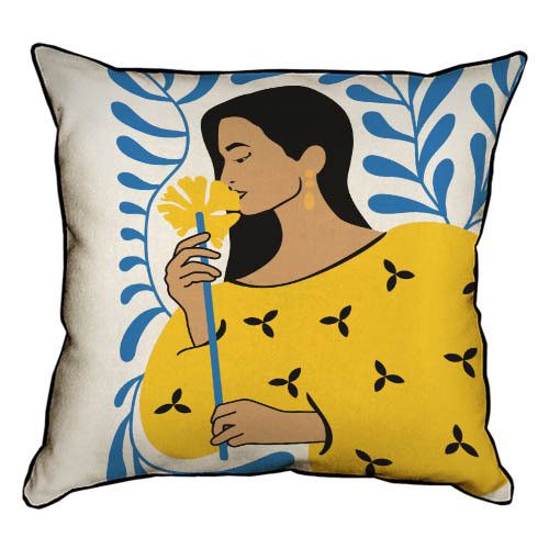 Подушка с мешковины Девушка с цветком 45x45 см (45PHB_23M003)