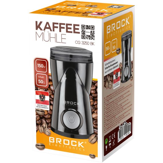 Кавомолка BROCK CG 3250 BK 150Вт/ жорнова/ 50г/ пластик/ чорна | Зображення 1