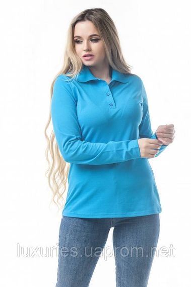 Футболка ПОЛО жіноча з довгим рукавом, Бірюзова Поло з довгим рукавом, Блакитна жіноча поло XL