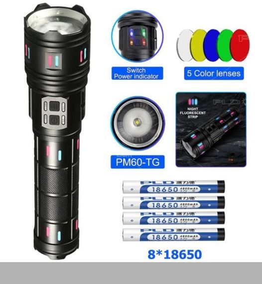 Ліхтар NIGHT VISION FLUORESCENCE XPRO AK177-1, білий лазер, LED, power bank, 4×18650, індикація заряду, ЗУ Type-C, zoom, 5 фільтрів (47153-177-1_1117)