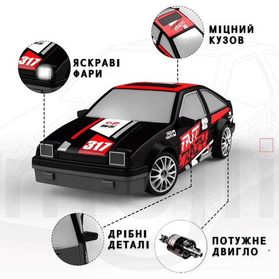 Гоночная Машинка Для Дрифта на Радиоуправлении и Аккумуляторе со Световыми Эффектами RC Race Toyota Corolla 4WD 18.5 см | Зображення 3