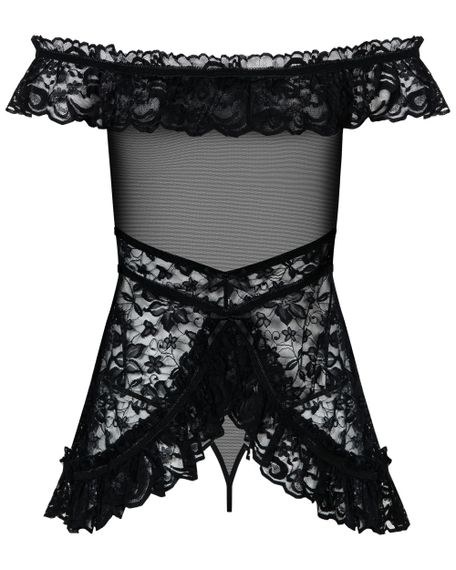 Сорочка Obsessive Flores chemise Чорний S/M | Зображення 4