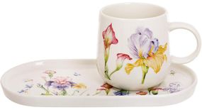 Набір для сніданку порцеляновий "Iris" 2 чашки 400мл з овальними тарілочками 24х12см