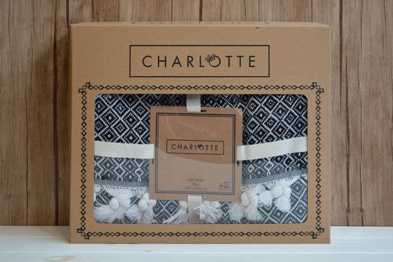 Плед хлопковый Charlotte 200×230 см. Ромб черный | Зображення 2