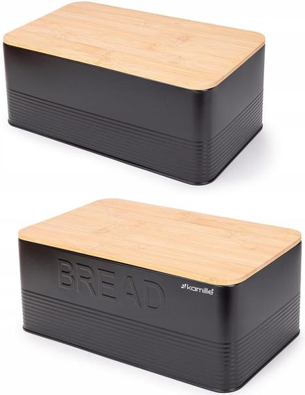Хлібниця Kamille Black&Wood 36х22х20см з дерев'яною кришкою + 3 ємності для зберігання, чорна | Зображення 3