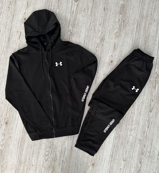 Комплект 3 в 1  Демісезонний спортивний костюм Under Armour чорна кофта на змійці + чорні штани (двонитка) + Футболка чорна Unde | Зображення 1