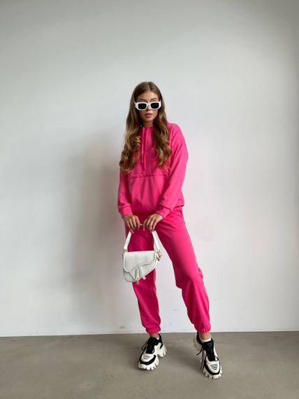 Женский спортивный костюм худи и джоггеры демисезонный двунитка BF536 размер 46/48, цвет малиновый | Зображення 1