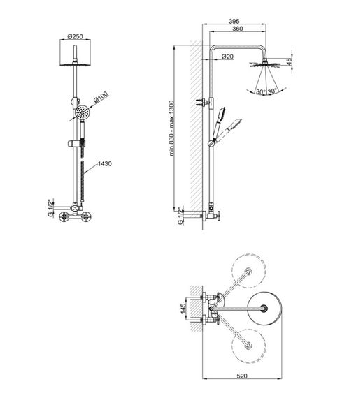 Душова система для кабіни Lidz Wind 1363, Nickel LDWIN1363NKS43389 | Зображення 1