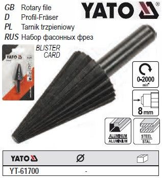 Фреза конусна по металу для дрилі, Ø=4-24 мм, з шпінделем Ø=8 мм YATO-61700
