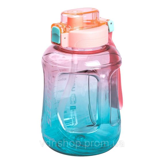 Пляшка для води спортивна 1.6 л пластикова з трубочкою з ремінцем 22 см Рожева HP-14-35P | Зображення 1