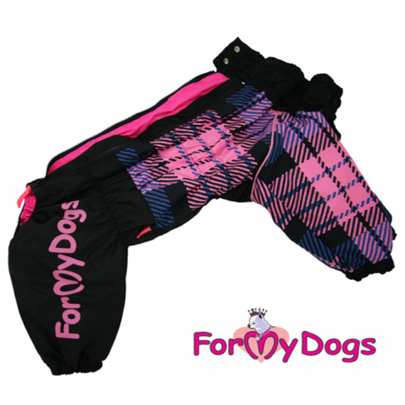 Дождевик для больших собак For My Dogs "Розовая клетка" черный