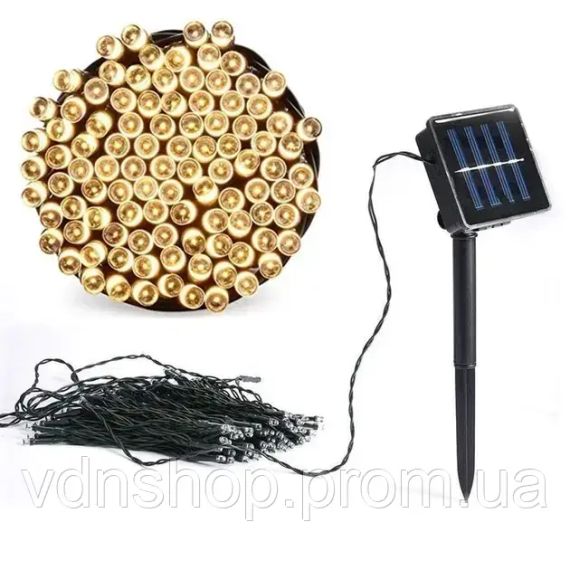 Гирлянда нить на солнечной батарее 1500 LED 150 м черный провод желтый