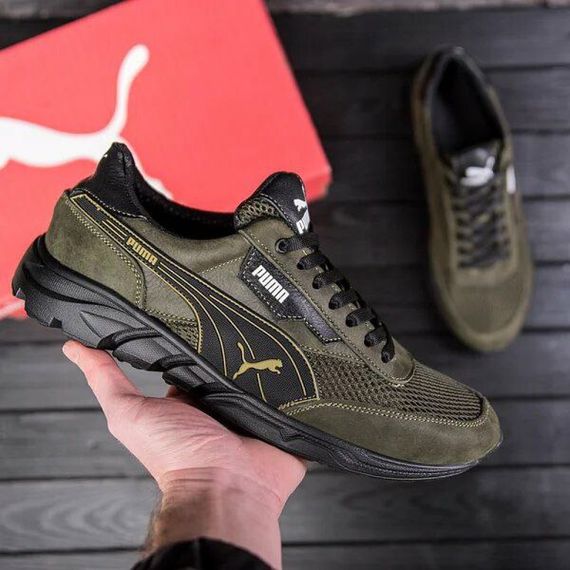 Кросівки літні Puma натуральна шкіра - вставка сітка колір: олива | Зображення 2