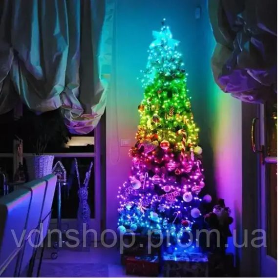 Светодиодная умная гирлянда Smart Роса RGB 100 LED с Bluetooth для елки от USB 10м | Зображення 1