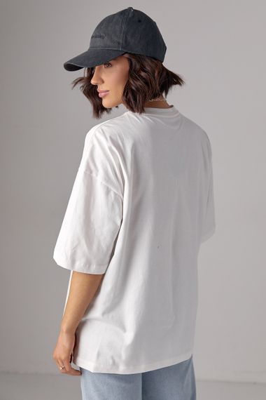 Базовая однотонная футболка oversize - молочный цвет, S (есть размеры) | Зображення 1
