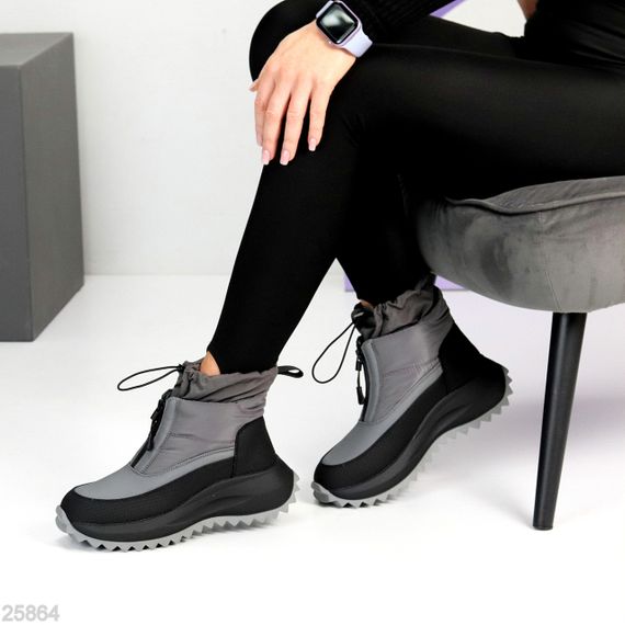 Спортивные серые ботинки дутики водонепроницаемые с фиксатором | Зображення 3