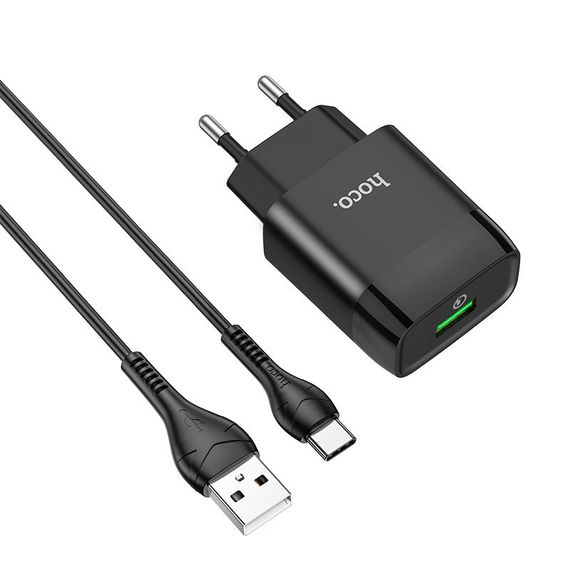 СЗУ Hoco C72Q Glorious QC3.0 18W (1USB-A) + кабель USB to Type-C Черный