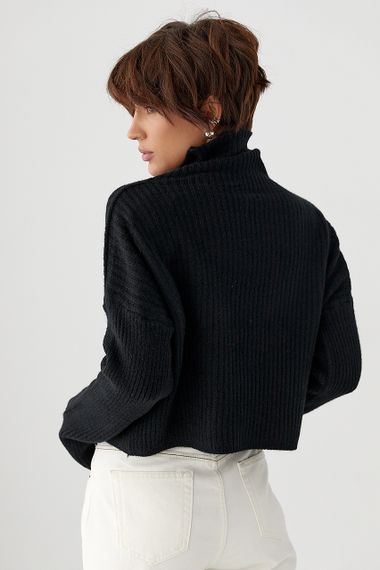 Базовий теплий гольф у рубчик - чорний цвет, ONE SIZE (є розміри) | Зображення 1