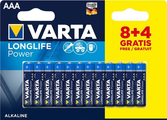 Батарейка VARTA LONGLIFE POWER AAA BLI 12 (8+4) ALKALINE (04903121472)
