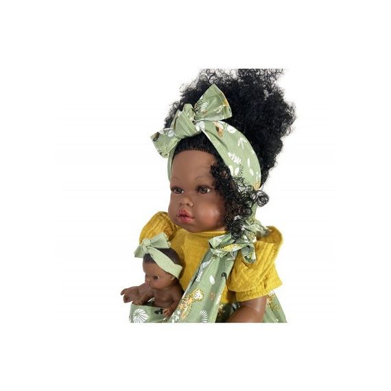 Іспанська Лялька Африканка з Малюком Пупсом Вінілова Дівчинка Мулатка з Волоссям в Сумці Nines d`Onil 45 см | Зображення 1