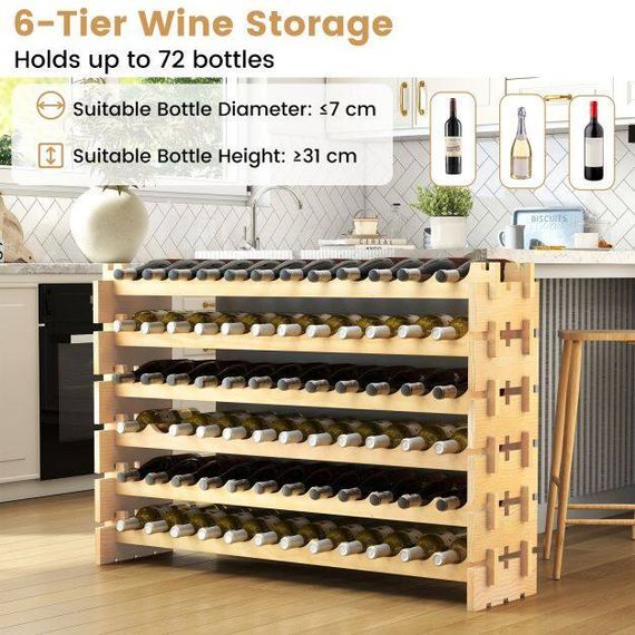 Стелаж винний Costway Modular Wine дерев'яний на 72 пляшки | Зображення 6