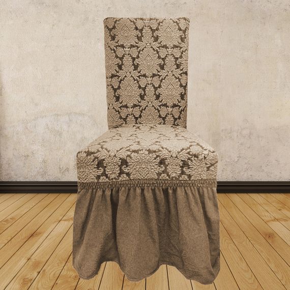 Чехлы на стулья Damask с юбкой, бежевые | Зображення 3