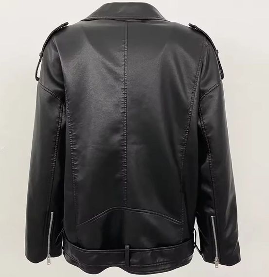 Жіноча куртка косуха з еко шкіри колір чорний, розмір М  Nb02123 | Зображення 4