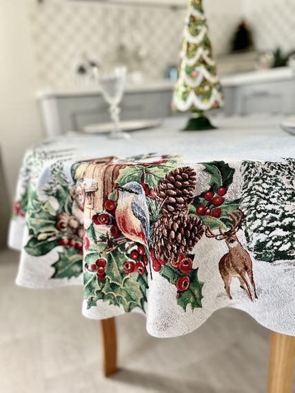 Скатертина гобеленова SQUIRREL Limaso, Ø180, Кругла, Новорічний, Срібний люрекс, 75% поліестер, 22% бавовна, 3% акрил, Гобелен | Зображення 3