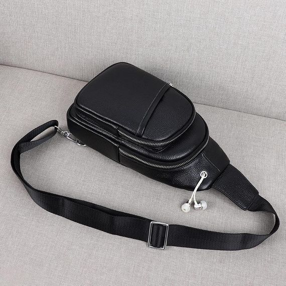 Сумка-слінг чоловіча чорна через плече з натуральної шкіри TIDING BAG A25F-515-1A | Зображення 8