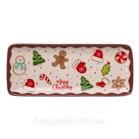 Блюдо сервировочное новогоднее для закусок Merry Christmas 34×14×2 (см) блюдо прямоугольное рождественское с фарфора CR-1-38