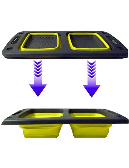 Доска-дуршлаг силиконовая складная миска-трансформер для овощей и фруктов 2 шт в одном